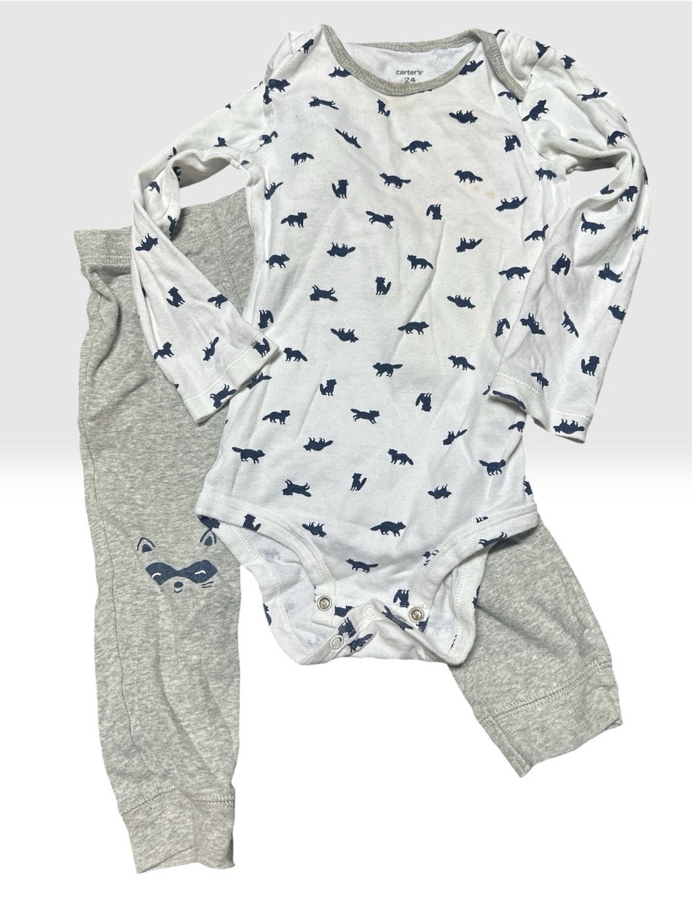 Carter's White One-Piece with Navy Animal Print and Gray Pants